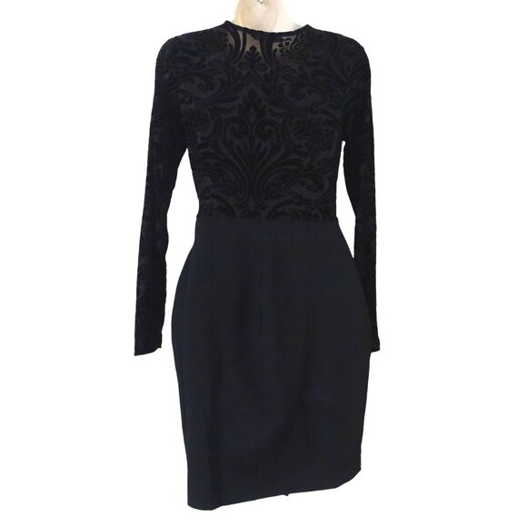 Vintage Cameo Black Long Sleeve Burnout Velvet Detail Fitted Dress Women Size L - Picture 4 of 11